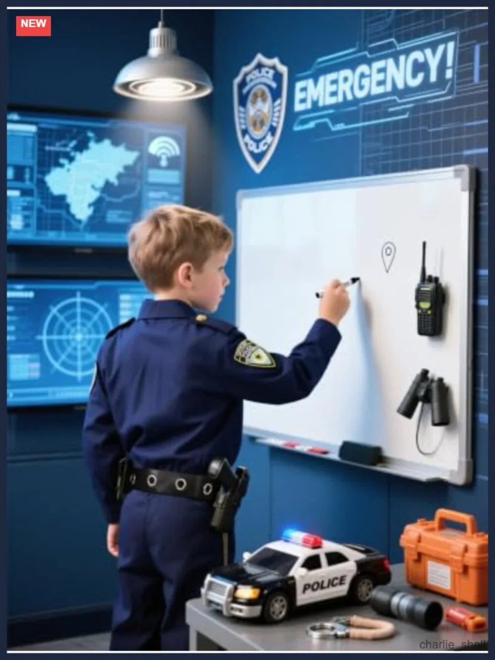 Boys Police Cop Costume 10-Piece Halloween Pretend Play Set Ages 3-12